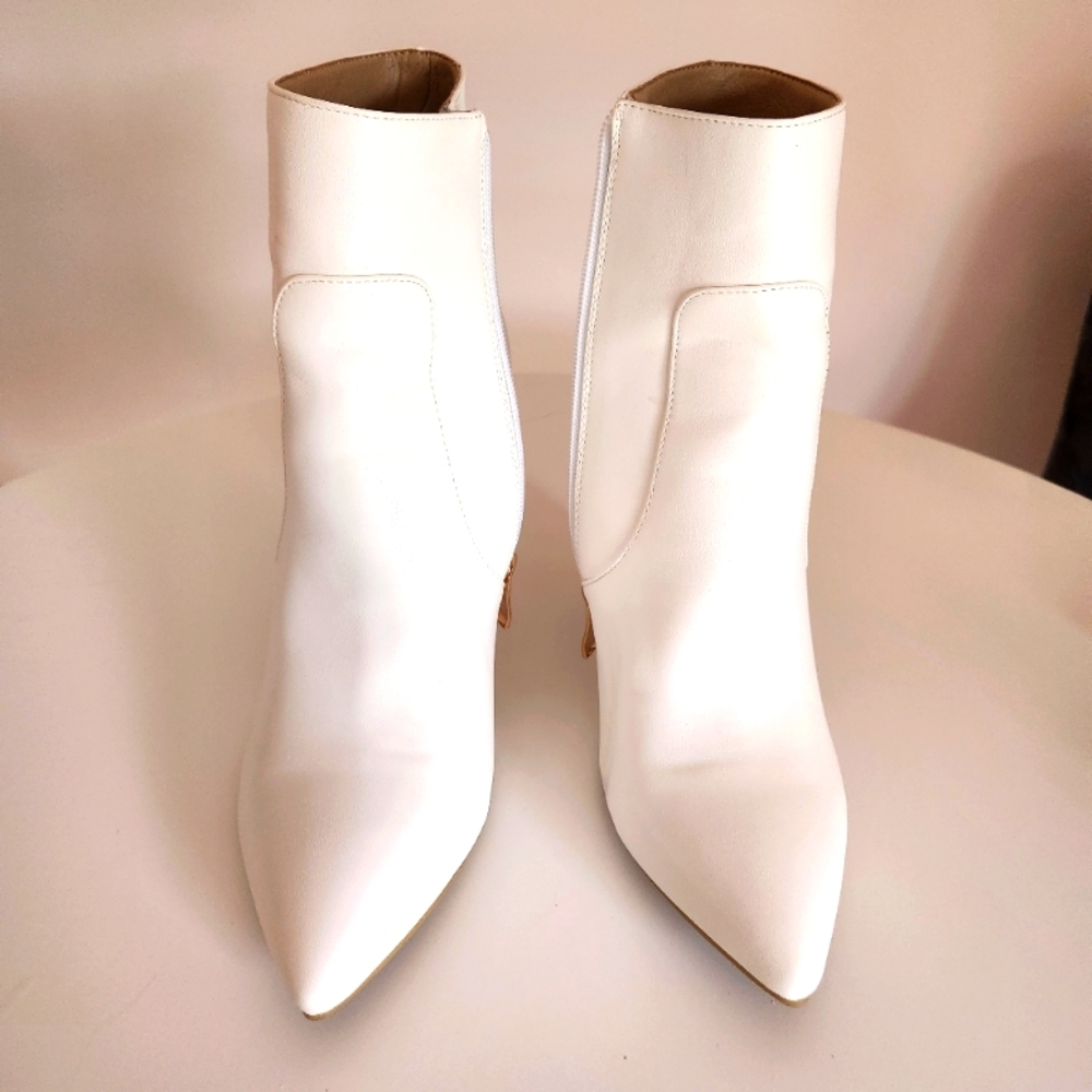 IDIFU Ankle High Heel Pointed Toe Boots White Size 9